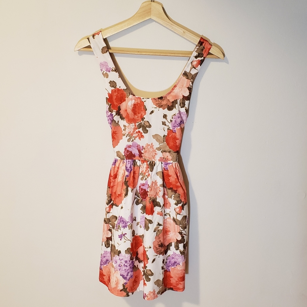 Peach Floral Satin Bow Dress